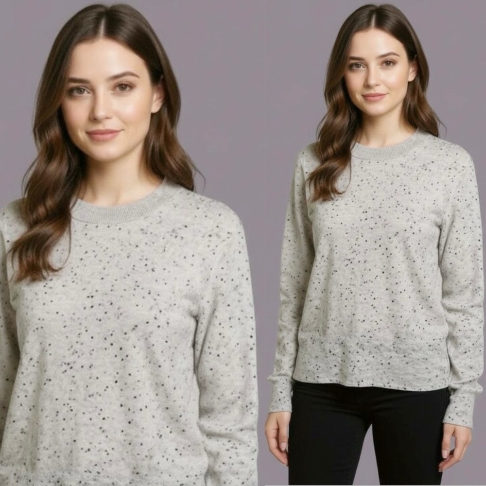Dillard's Women's Small Light Gray Speckled Cashmere Minimalist Crewneck Sweater